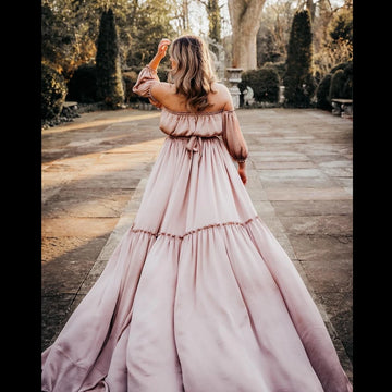 MQTIME  -  Maternity Photography Gown Soft Satin Off Shoulder Pregnant Woman Two piece set Dresses Bohemian Photo Shooting Pregnancy Dress